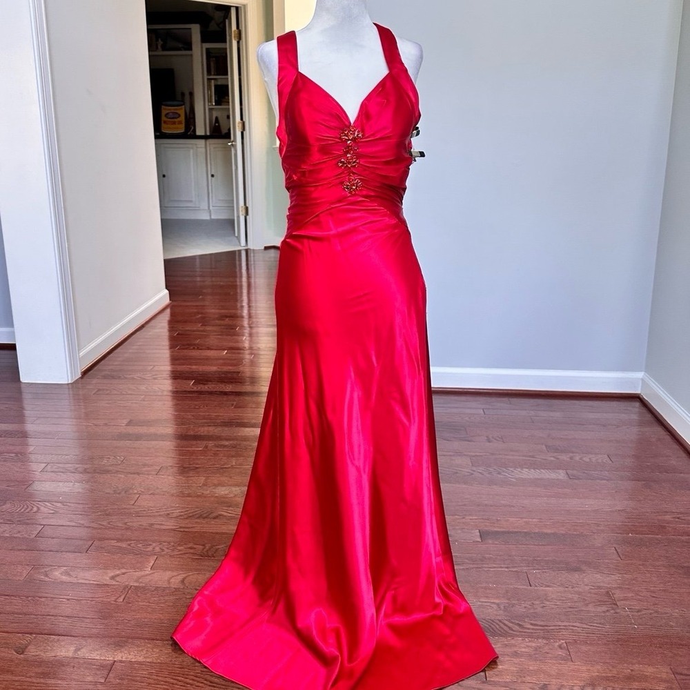Vintage Y2K 2000s Dave & Johnny Red Embellished Beaded Sexy Gown Dress Ethereal